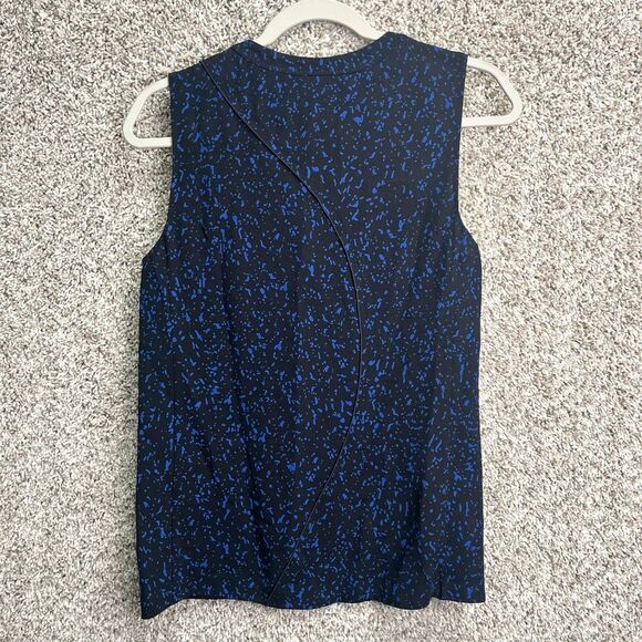 Proenza Schouler Top Women’s 6 Blue and Black Patterned Cutout Sleeveless Blouse - Picture 4 of 5